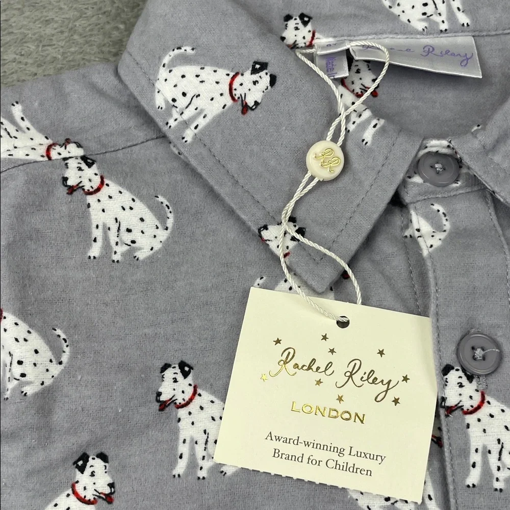 NEW Rachel & Riley 8 Kids 100% Cotton Gray Dalmatian Dog Button Down Shirt‎